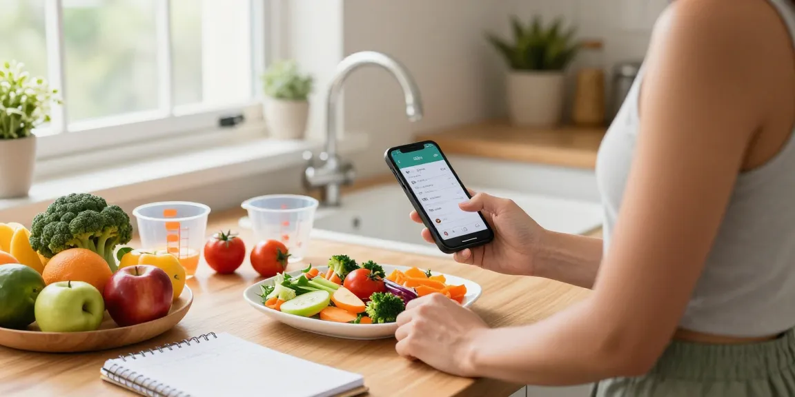 Healthy food preparation with the best calorie tracking apps visible on a smartphone, showcasing vibrant ingredients.