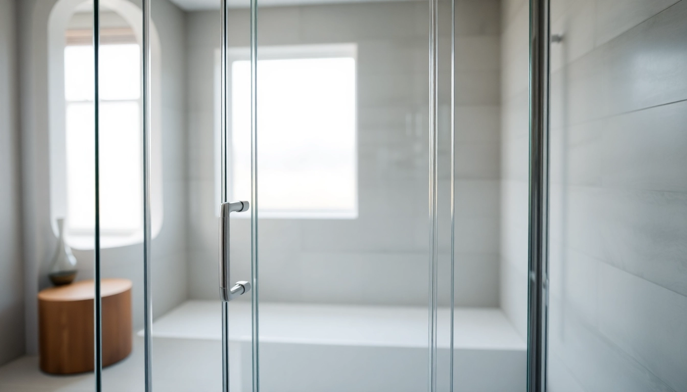 Showcase a stunning shower screen door with polished chrome handles and elegant design.