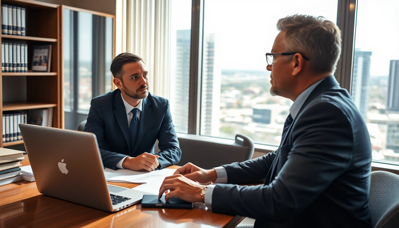 Experienced truck accident attorney Clearwater consulting with a client in a well-lit office.