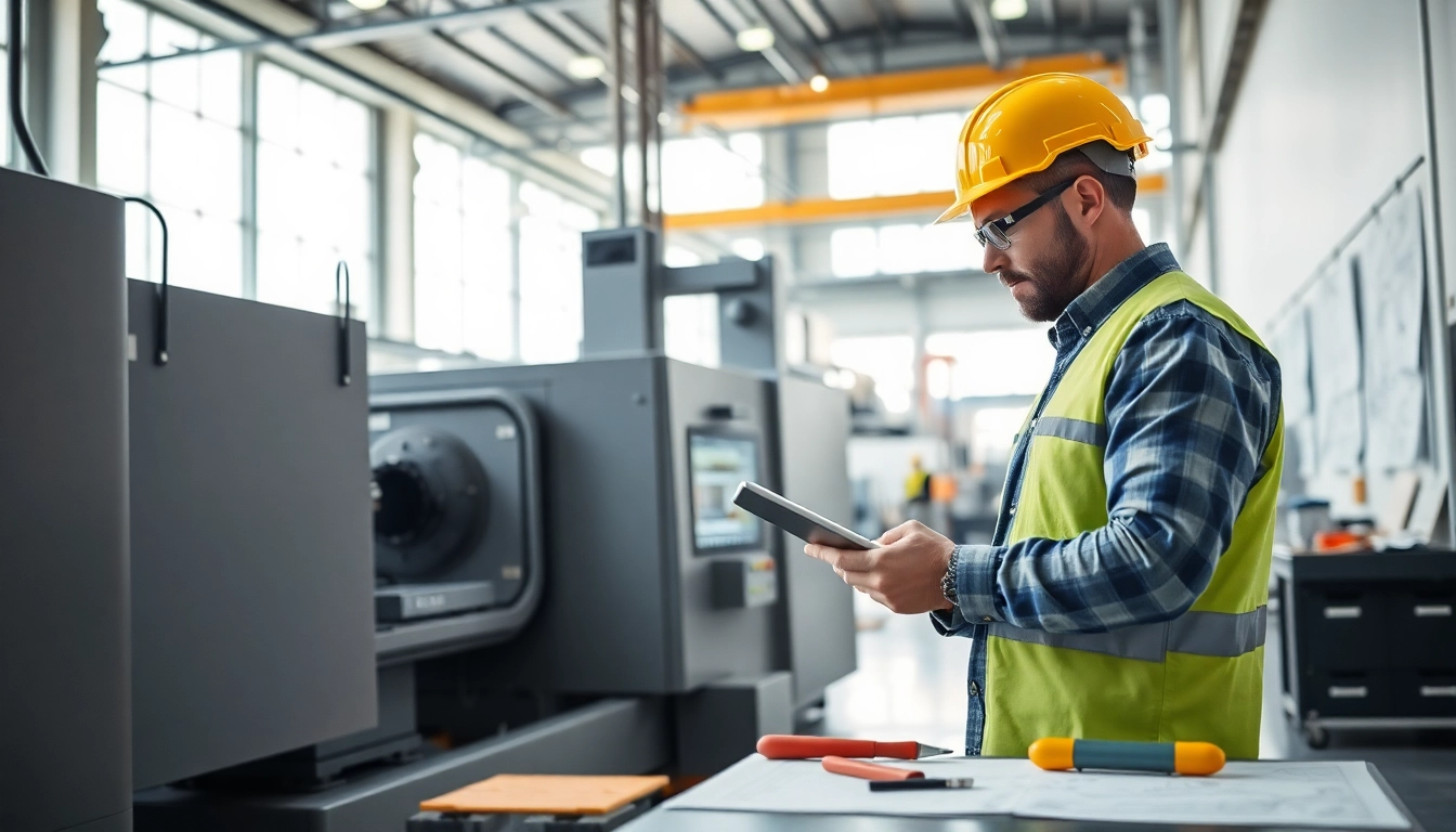 Engineer inspecting das 140 machinery with focus on safety and precision in a modern industrial lab.