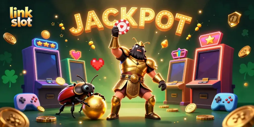 Permainan slot terhubung dengan karakter unik dan jackpot bersinar, menantikan kemenangan.