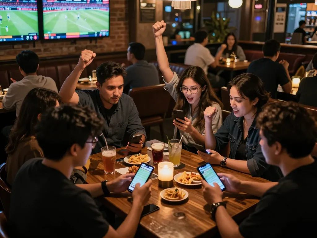 Bongdalu users actively checking live scores and betting on sports, creating an exciting atmosphere.