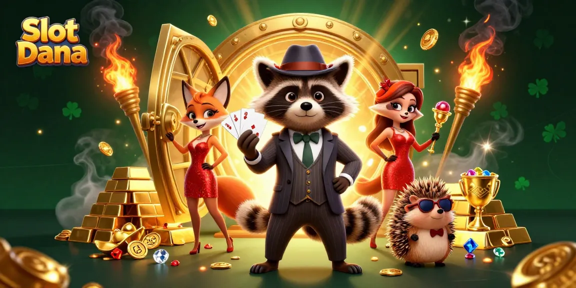 Putar Slot Dana dengan kartu royal flush diantara harta karun berkilauan dan suasana kasino yang mewah.