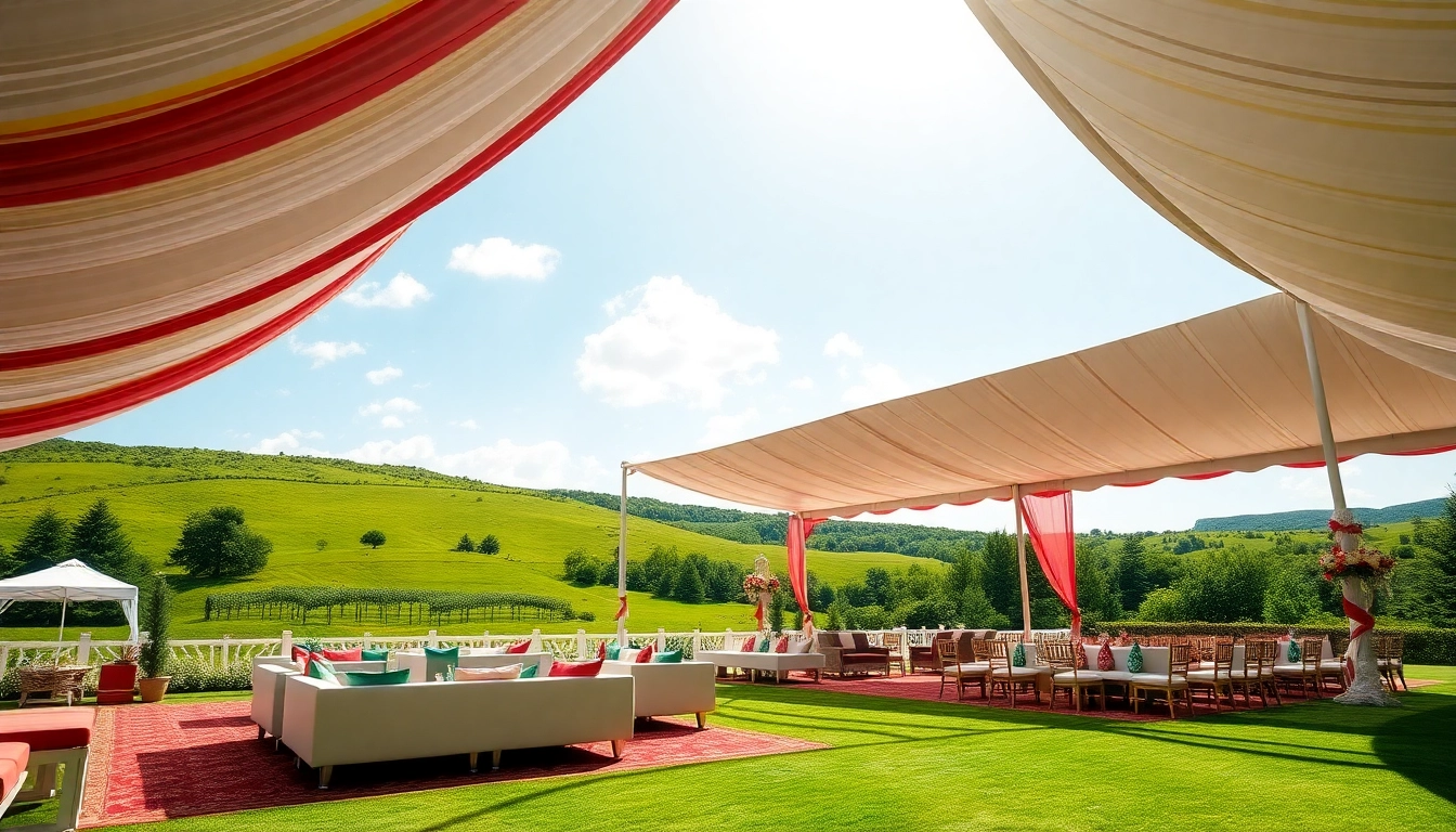 Stylish outdoor tent rentals showcasing vibrant settings and arrangements for events.