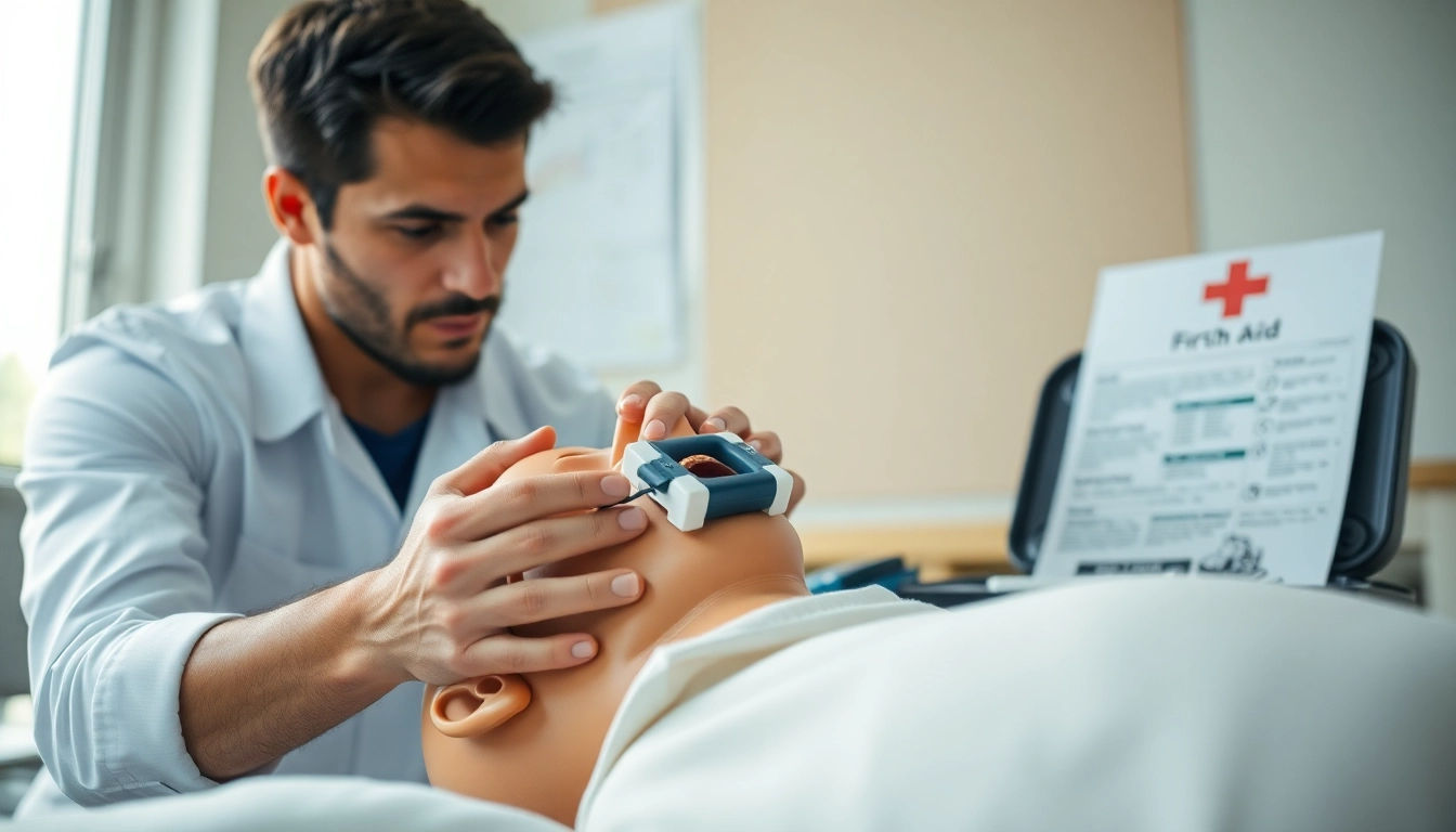 Rescuer demonstrates a choking device technique on a mannequin, emphasizing safety and preparedness.