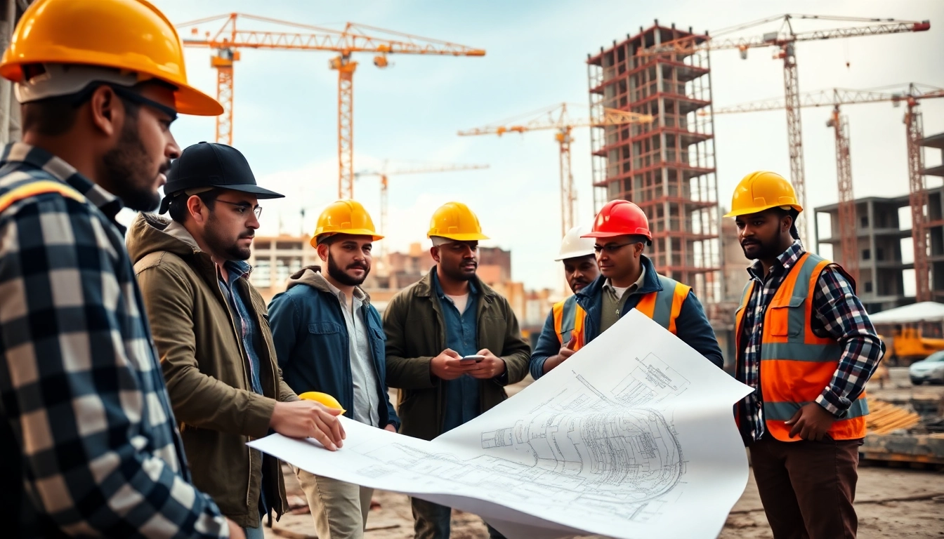 Engaged team collaborating on construction workforce development in an active site.