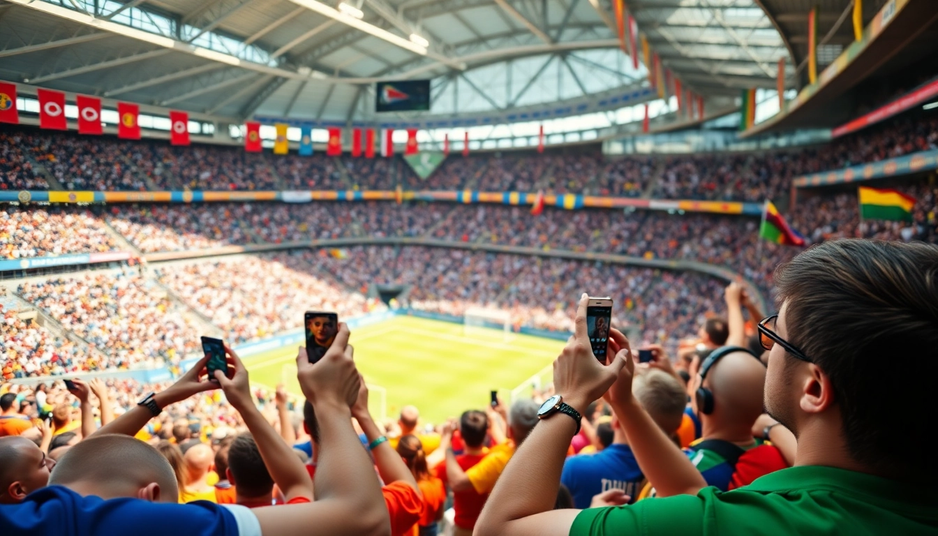 Capture the excitement of Koora live sports with passionate fans cheering in a vibrant stadium.