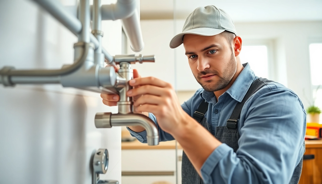 Find a reliable plumber near me fixing pipes in a bright kitchen.