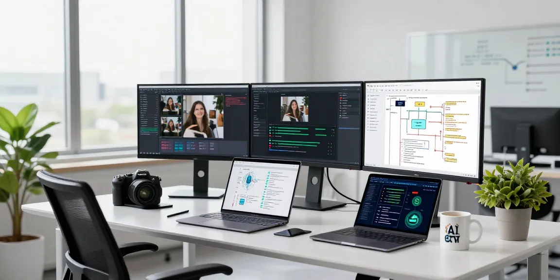 Detect AI image in high-tech office focusing on AI content moderation.
