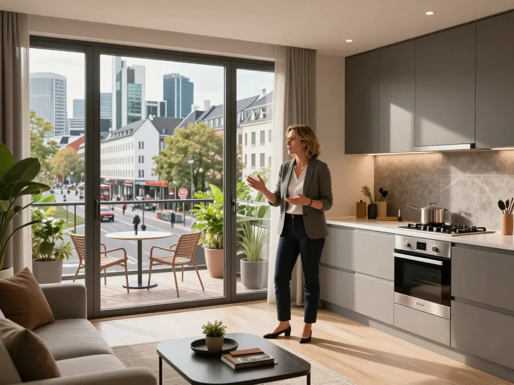 Immobilienmakler Frankfurt Sachsenhausen präsentiert eine stilvolle Wohnung mit Stadtblick und moderner Architektur.
