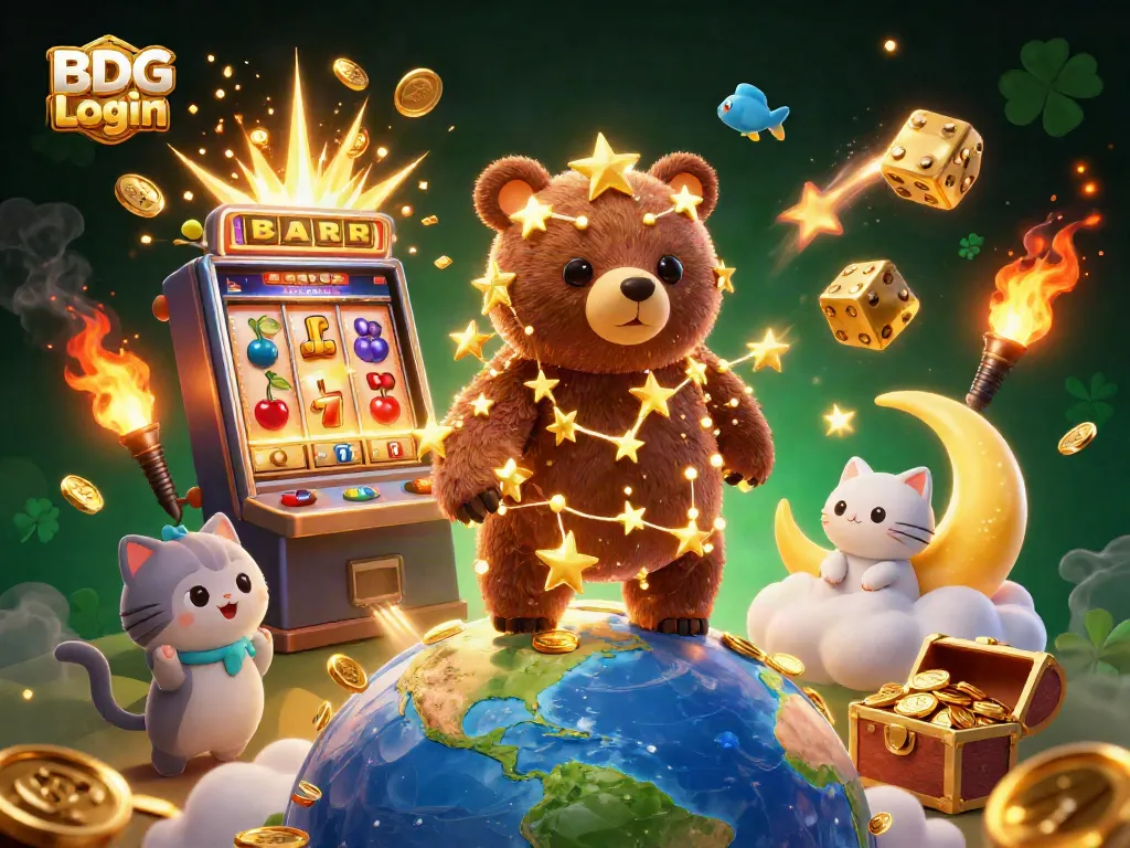Experience exciting wins with BDG Login in a vibrant casino world, featuring 3D elements and characters.