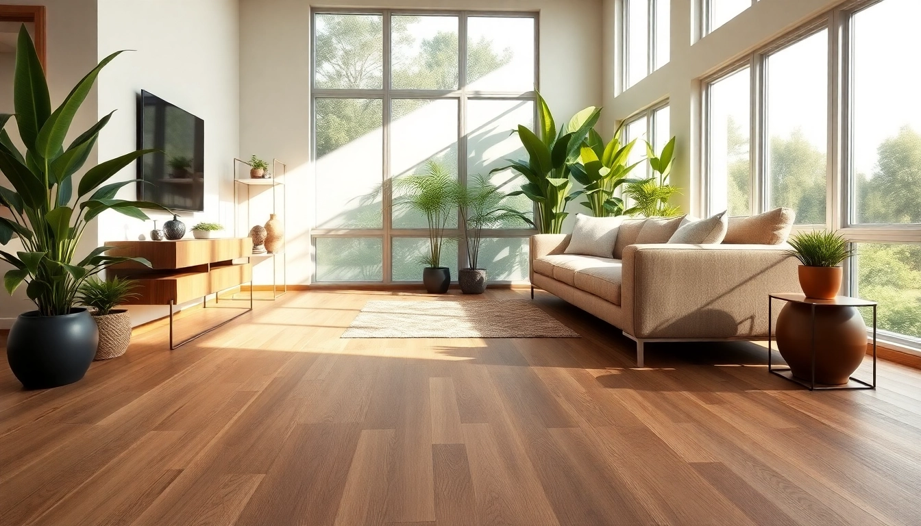 Showcasing luxury vinyl plank flooring in a modern living room with vibrant decor.
