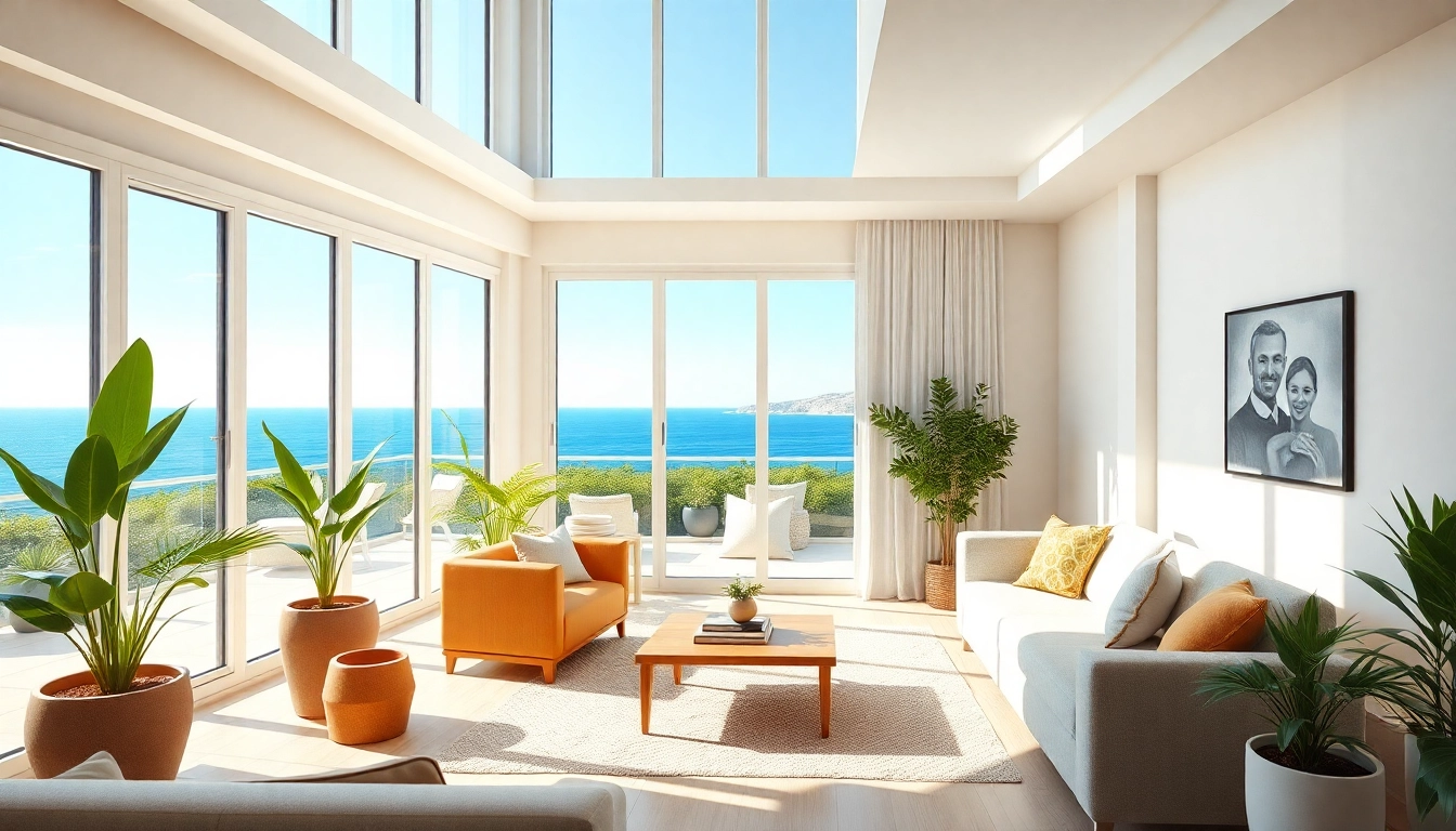 Modern living space of an apartment for sale in Alanya with scenic Mediterranean views.