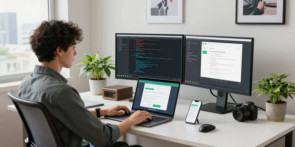 Professional using WhatsApp網頁版 on laptop in a modern workspace