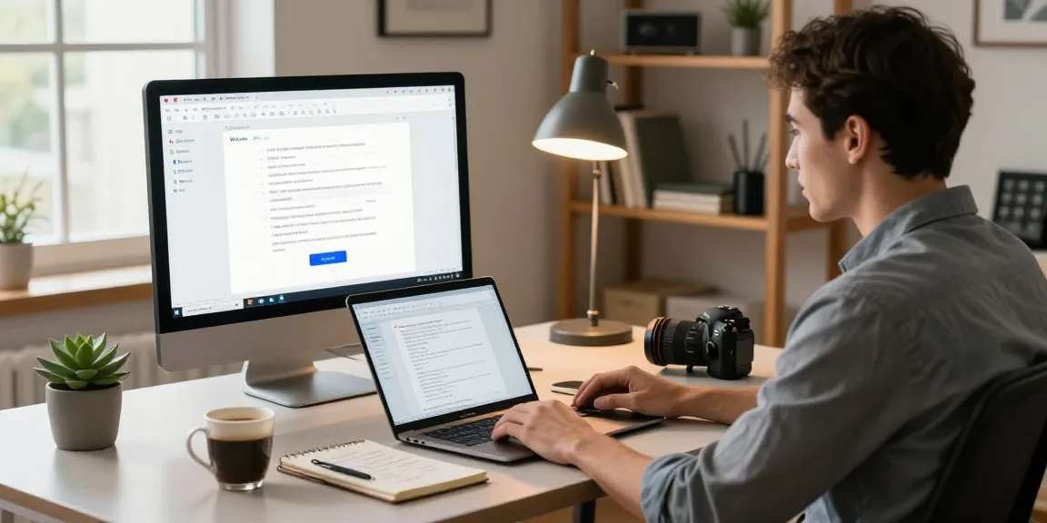 Download WPS Office in a modern workspace with a professional using software on a large monitor.