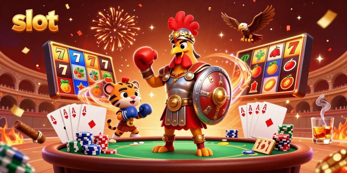 Raih kemenangan di slot gacor dengan ilustrasi 3D gladiator berperan dalam permainan kasino.
