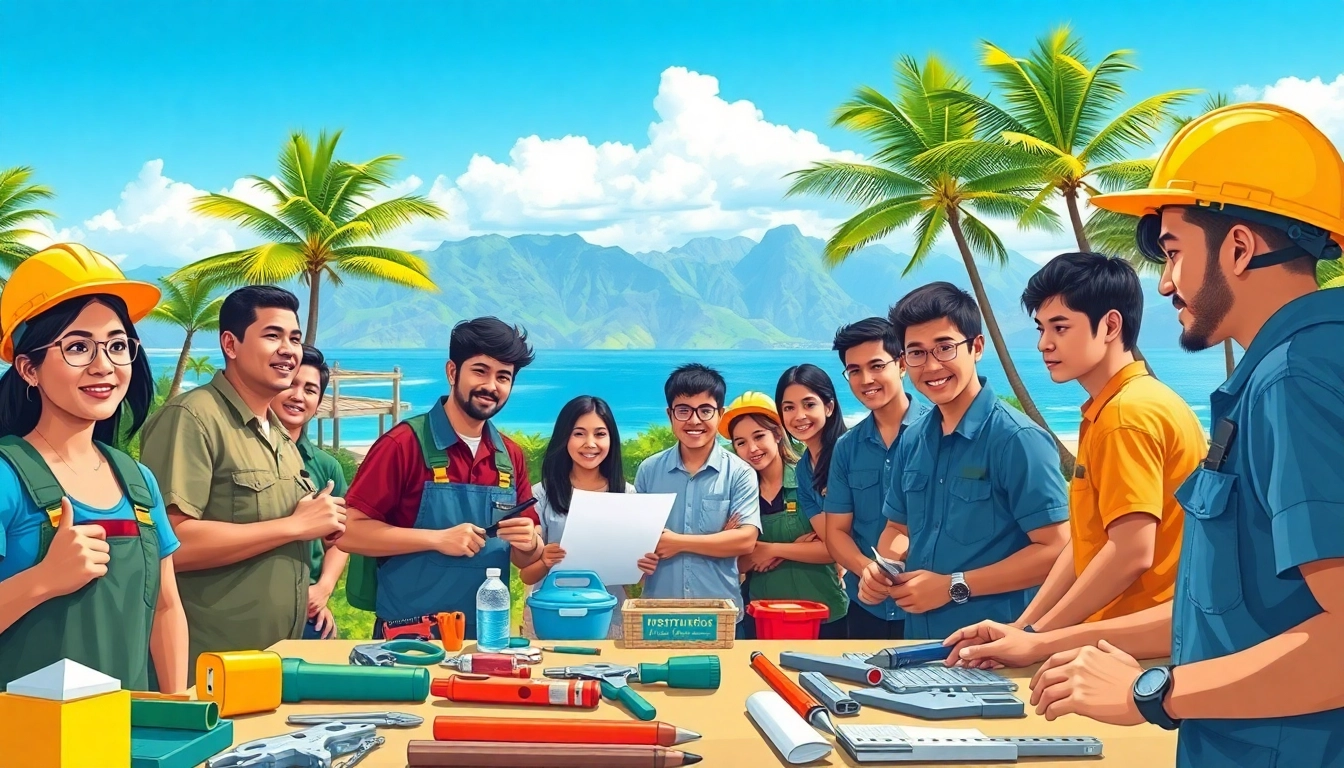 Engaged students at hawaii trade schools learning in a scenic, vibrant setting.