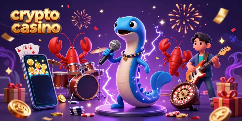 Experience excitement at a crypto casino with vibrant characters and animated gaming elements!