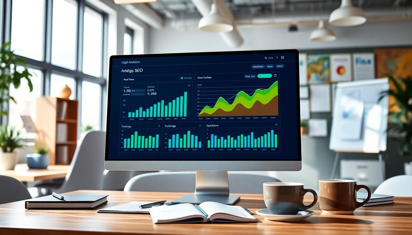 Analyze SEO performance metrics on a digital marketing dashboard with data insights.