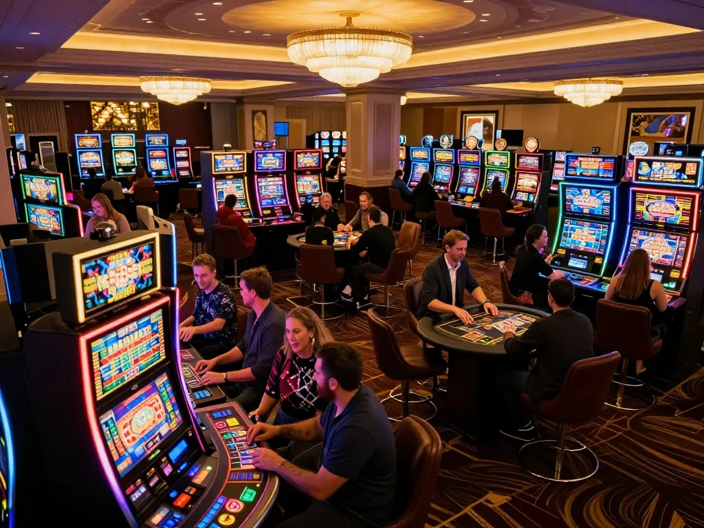 Players enjoying excitement at tg88 trang chủ casino, vibrant lights and games in action