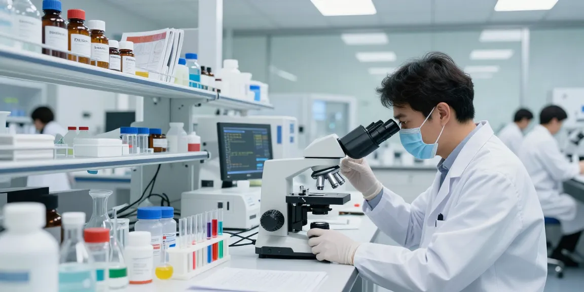 SwissChems researcher analyzing high-purity peptides in a modern lab