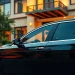 Experience premium Chauffeur Hire in a luxurious black sedan outside a high-end hotel.