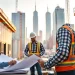 Manhattan Commercial General Contractor managing a busy construction site with skyline view.