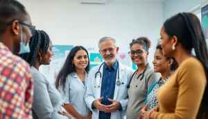 Health practitioner helping a diverse group learn about wellness and preventive measures.