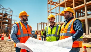 New Jersey General Contractor supervising a busy construction site with workers and equipment.