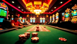 Memenangkan pakde4d slot di meja poker dengan suasana gaming yang energik dan berwarna mencolok.