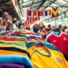 Explore discount football shirts displayed vibrantly at a market stall, showcasing team colors and designs.