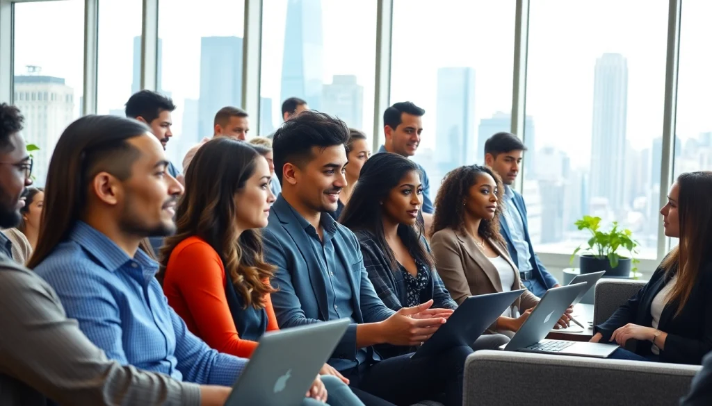 Showcasing Chicago jobs, diverse professionals collaborating in a vibrant office setting.