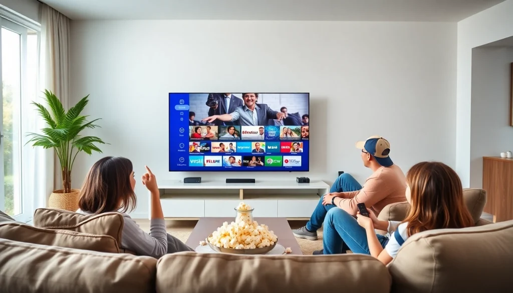 Watch iron iptv with family enjoying a vibrant smart TV experience in a cozy living room.