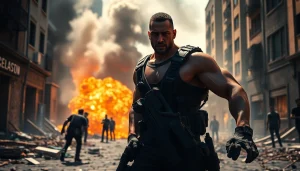 Bayside Boom action scene featuring Orlando Black amid chaos in an urban environment.