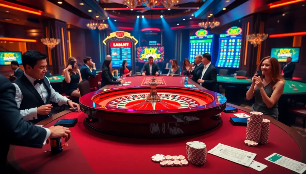 Experience the thrill of kk win bet at an upscale casino with roulette and excited players.