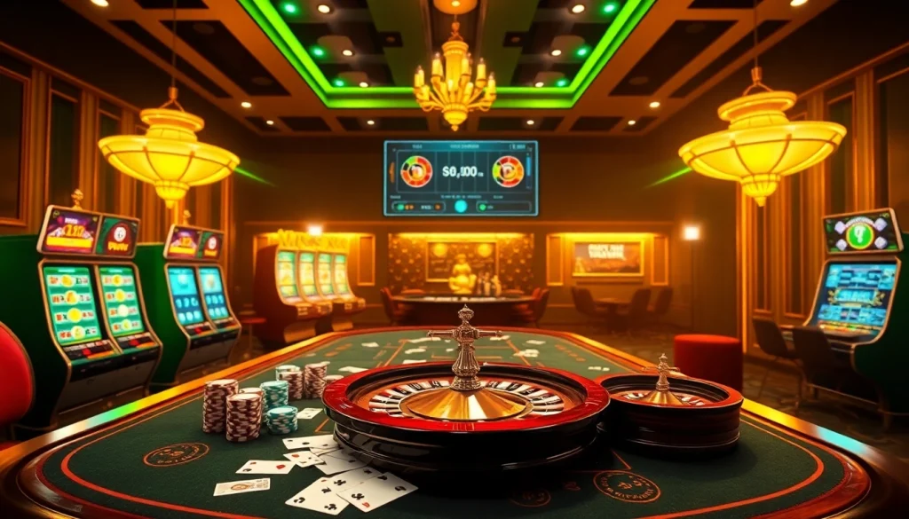 Experience the excitement of gaming at trang chủ okwin with vibrant casino tables and engaging slot machines.