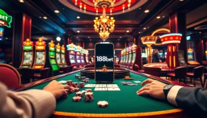 Play at link 188bet with excitement at a vibrant casino table filled with chips and cards.