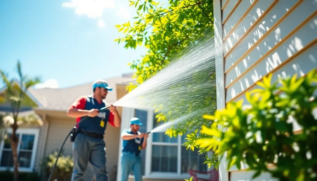 Soft wash cleaning process on a home in Kissimmee, FL, showcasing professionalism and eco-friendly techniques.