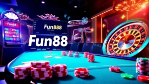 Experience the excitement of online gaming with the Fun88 link showcased in a vibrant casino atmosphere.