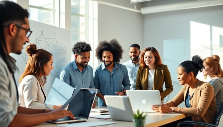 Professional team collaborating on dịch vụ thiết kế website in a modern office