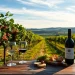 Enjoy wineries in Clarksburg with a scenic view of vineyards and a charming wine tasting setup.
