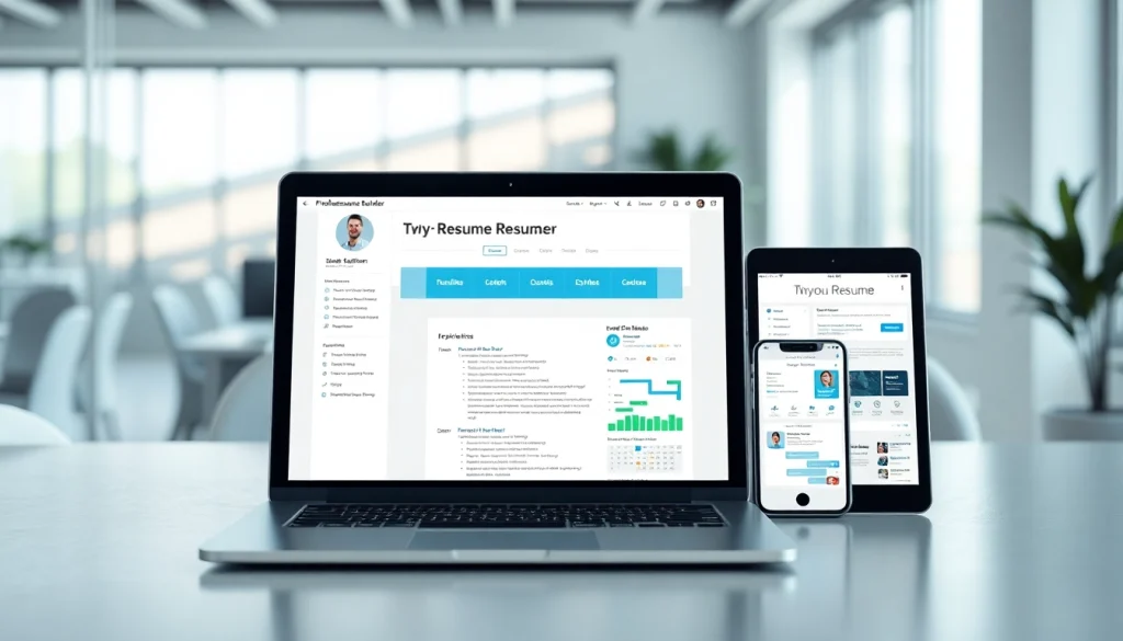 Build a standout resume using the Resume Builder interface displayed across multiple devices.