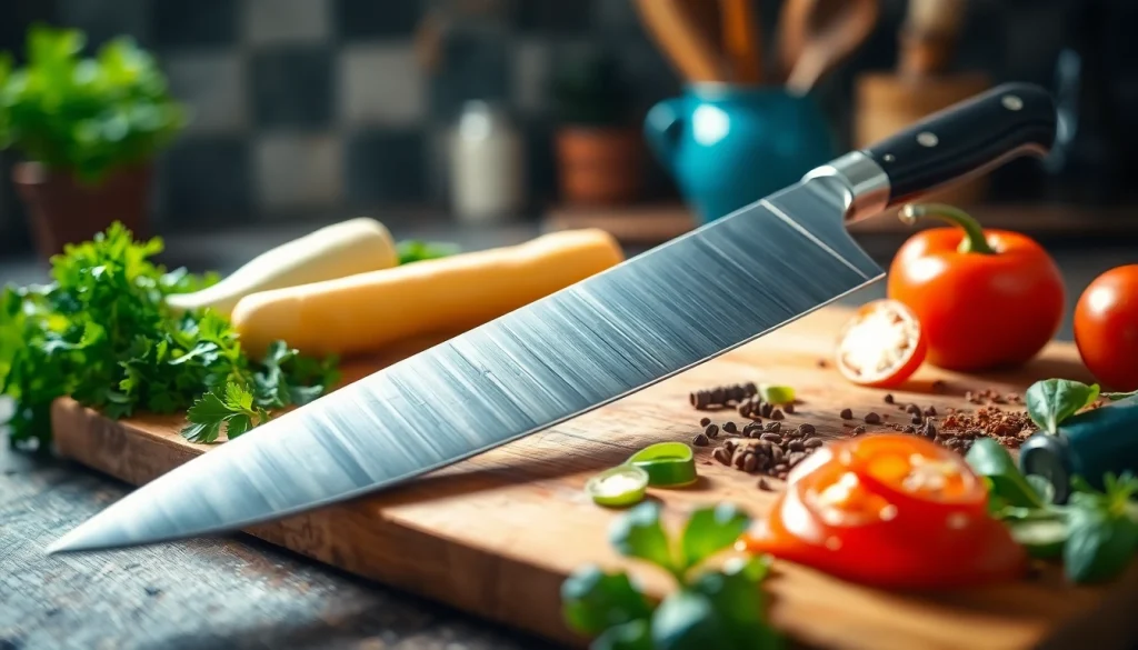 Showcasing a chef’s knife NZ with fresh ingredients, highlighting quality culinary tools.
