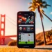 Explore sports betting apps California on smartphone against iconic California landmarks.