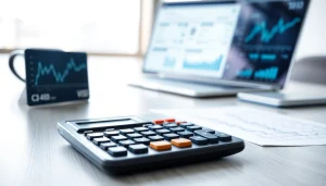 신용카드 현금화를 위한 금융 상담 장면, 계산기와 신용카드 강조