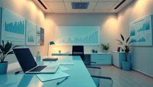 Ufficio professionale che illustra una consulenza sulla Legge sul sovraindebitamento con documenti finanziari e grafici.