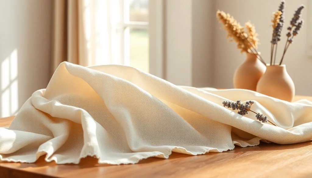 Linnen stof in een sfeervolle woonkamer met natuurlijke verlichting en elegant decor.