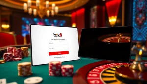 Experience the thrill of bk8 login at a glamorous casino with vibrant baccarat and roulette.