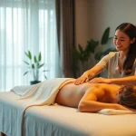 출장마사지 service with a skilled therapist providing a relaxing massage in a serene home setting.