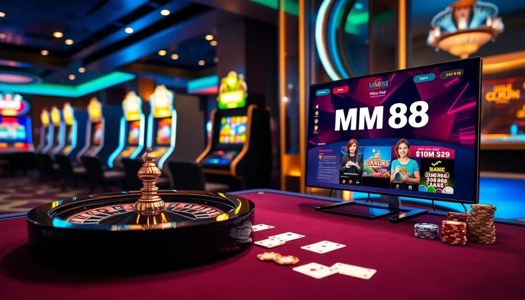 Immerse in the excitement of gambling at https://mm88.today/ with a vibrant casino atmosphere filled with poker tables and slot machines.